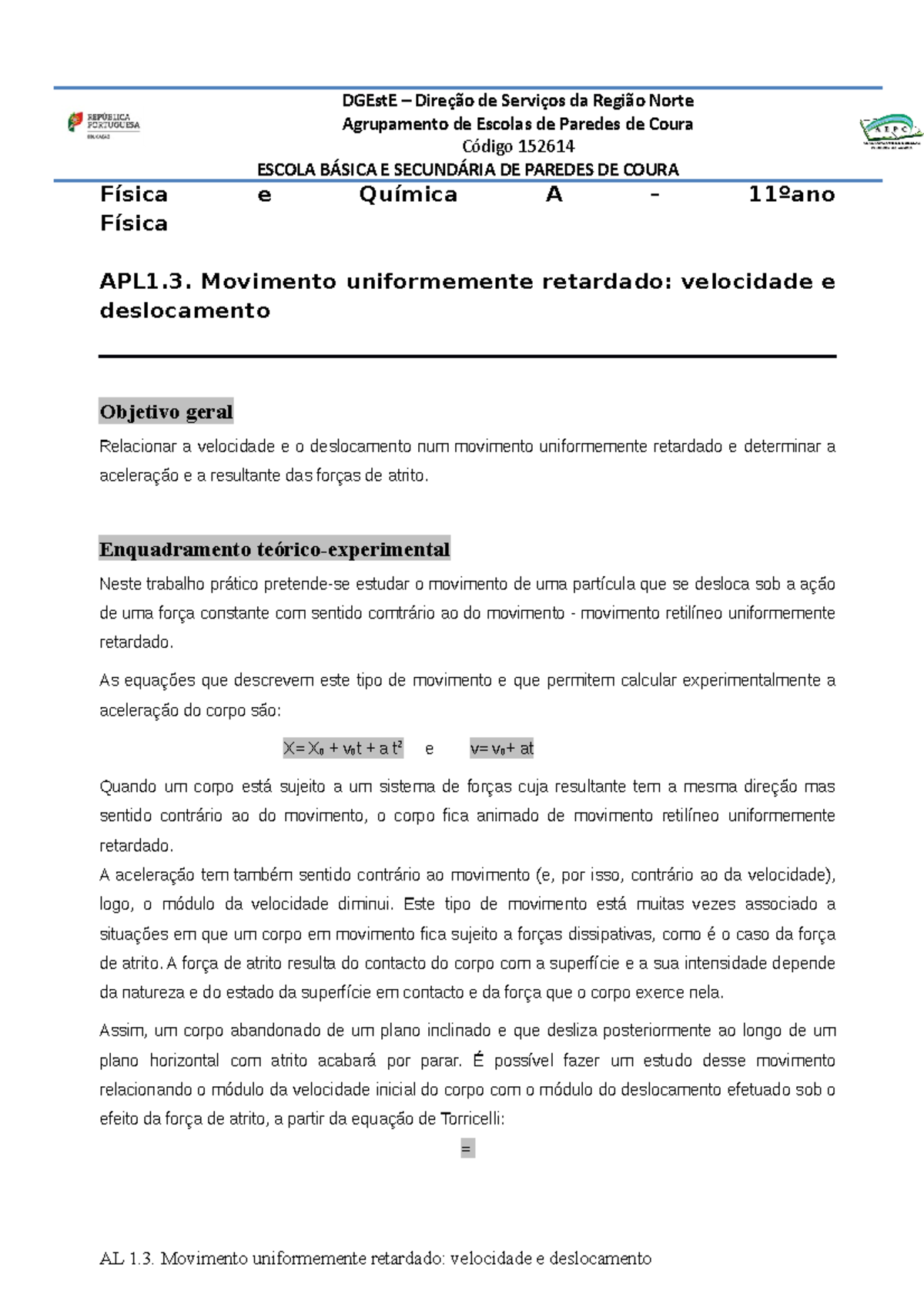 AL 1.3 Movimento unif retardado velocidade e deslocamento - DGEstE ...