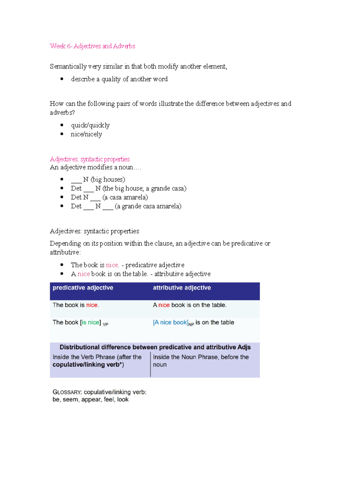 Week 6 - Adjectives - apontamentos das aulas sobre adjetivos e como se ...
