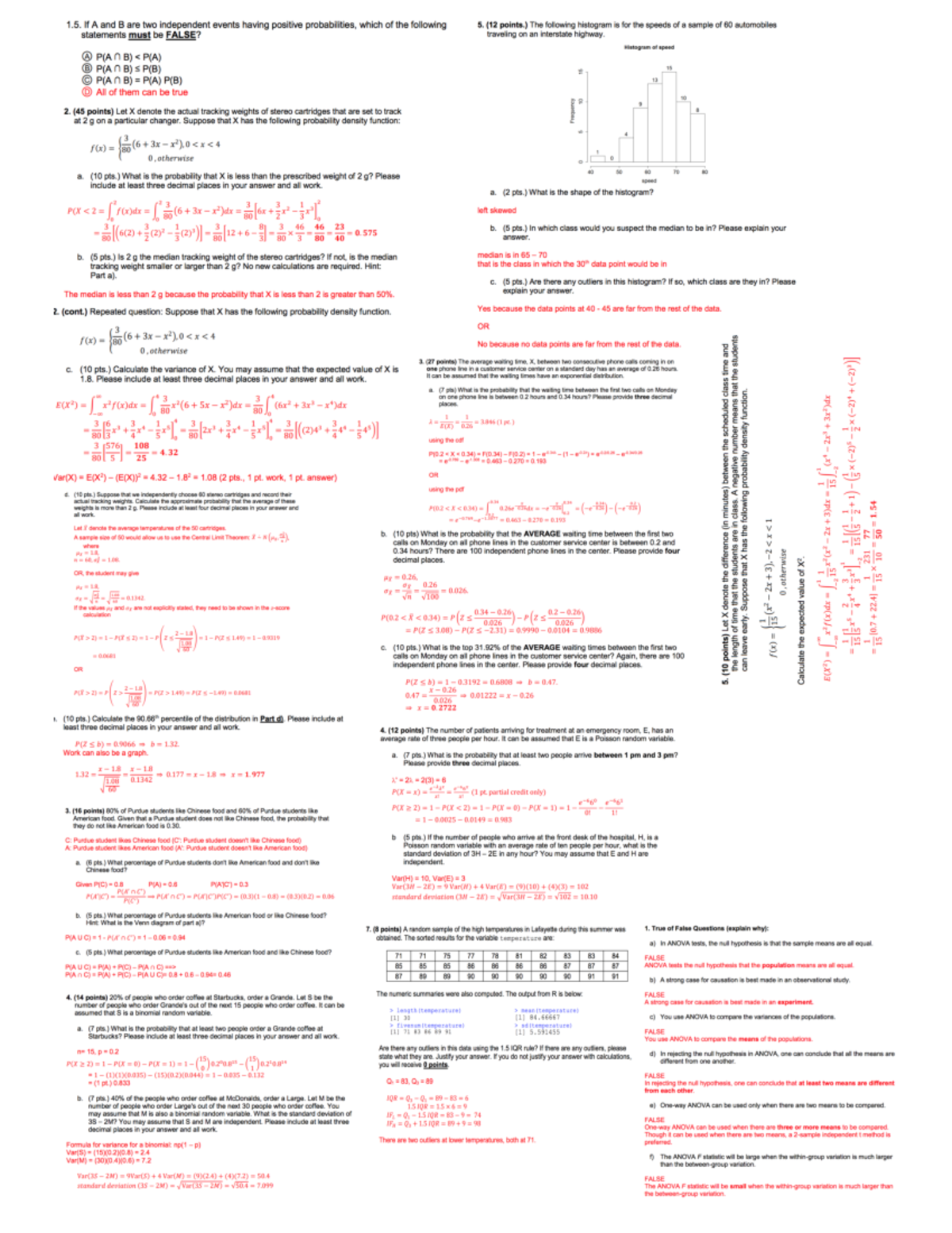 Cheat Sheet Final Summary Introduction To Statistics 1 If A And B Are Two Independent