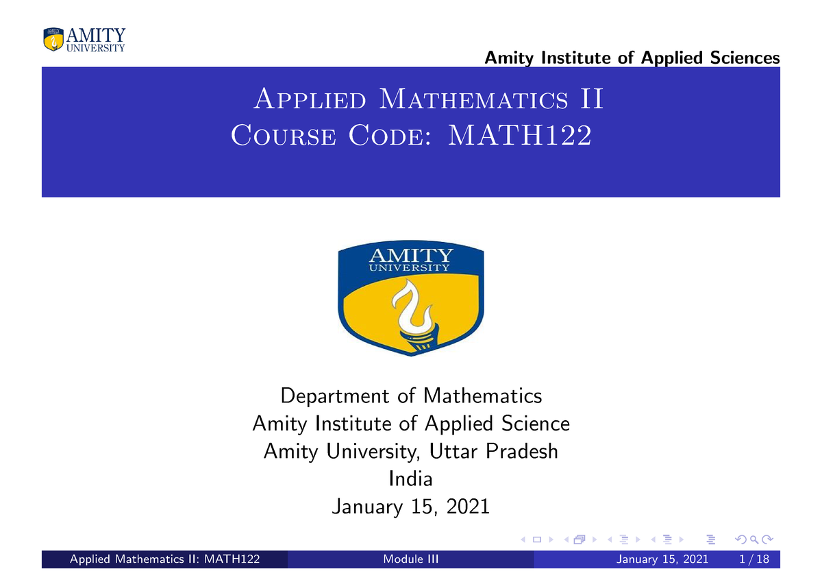 AM 2 L1 - Btech Sem 2 Aplied Maths 2 - Applied Mathematics II Course ...