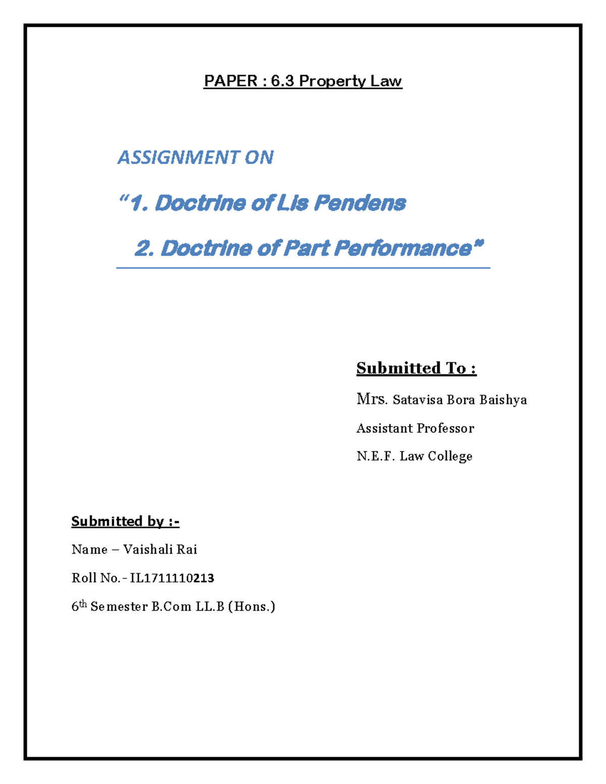 Property Law Assignment on two Doctrines PAPER 6 Property Law