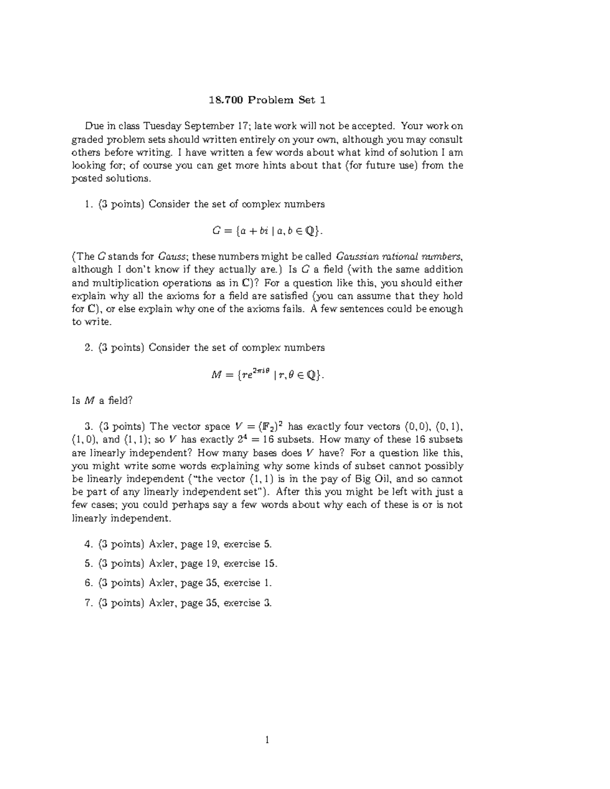MATH 2318 F13 Prob. Set 1 - 18 Problem Set 1 Due in class Tuesday ...