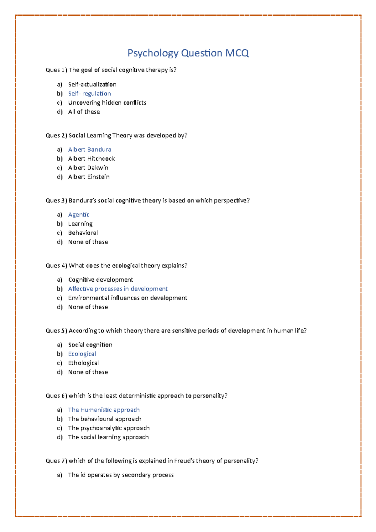 research methods in psychology multiple choice questions and answers