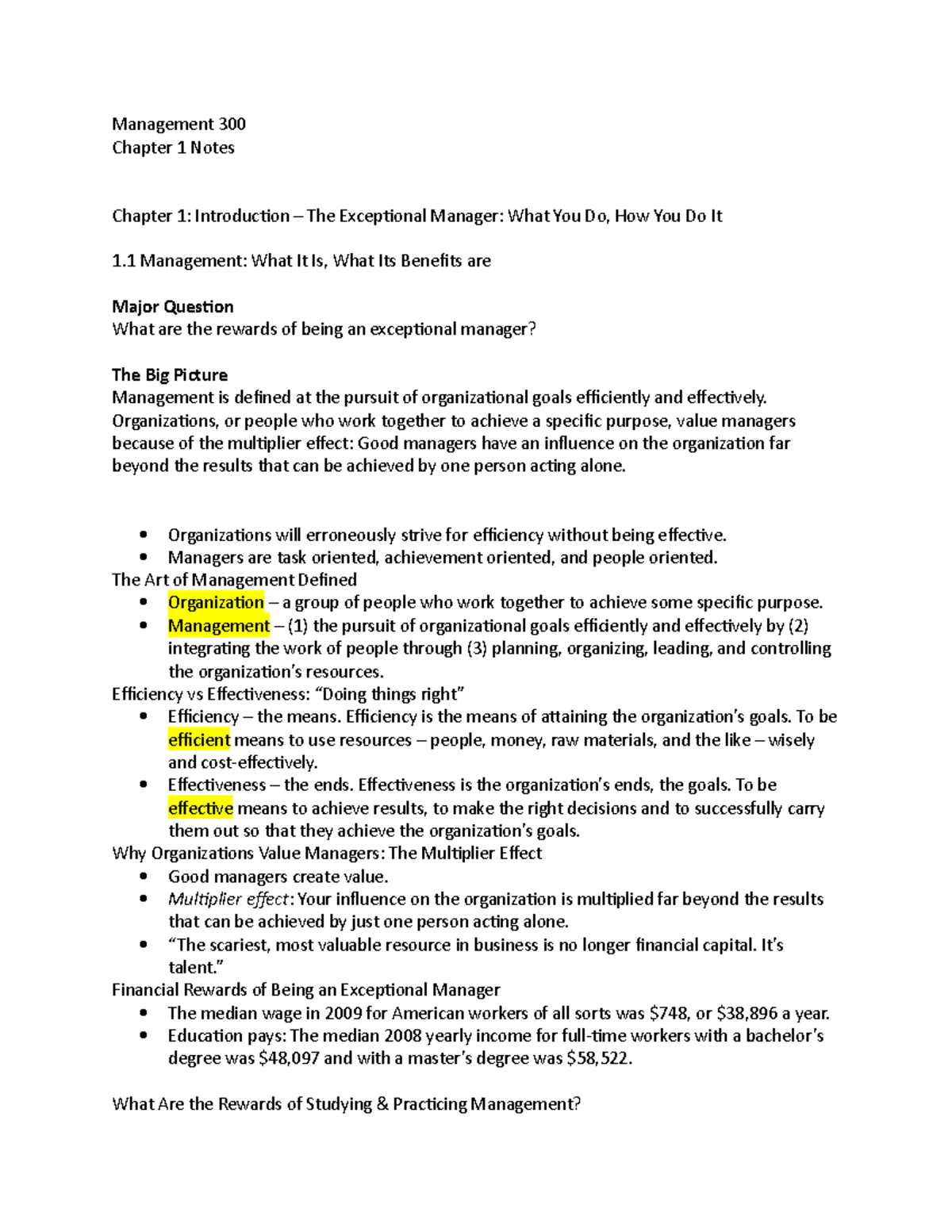 MGMT 300 - Chapter 1 - Lecture Notes 1-5 - Management 300 Chapter 1 ...