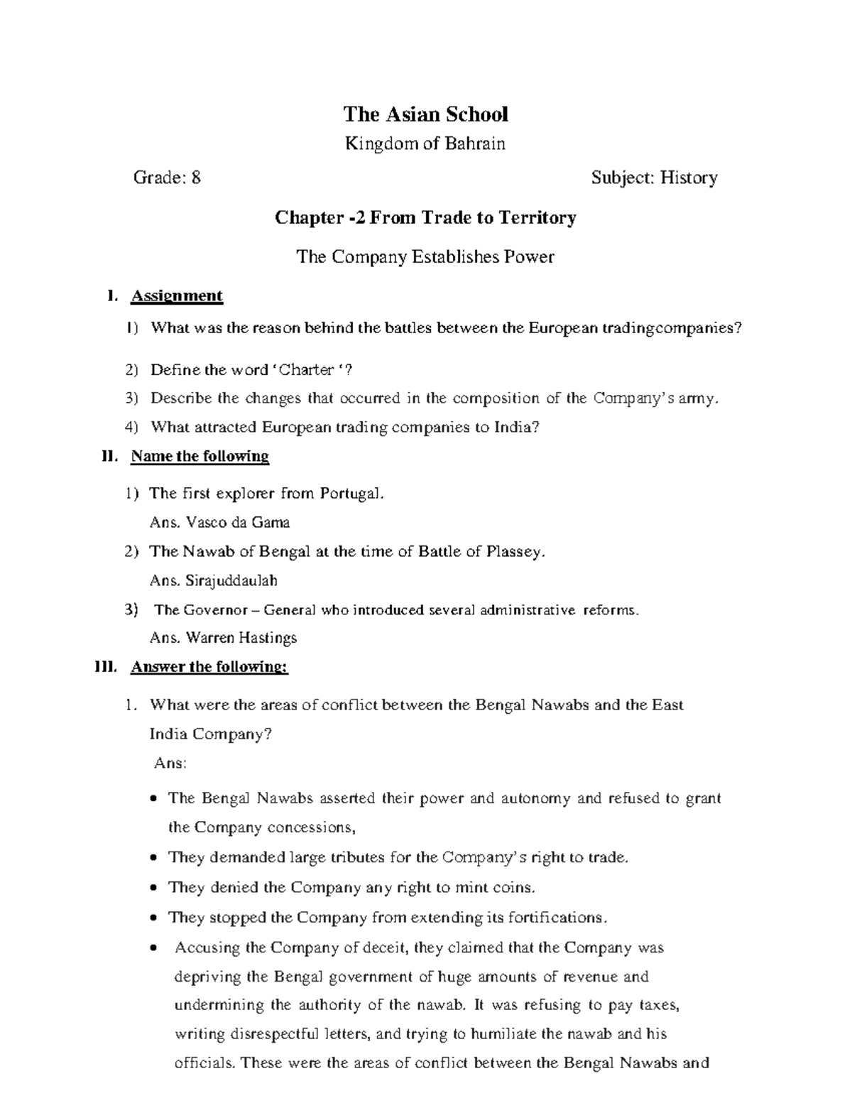 2 - easy - The Asian School Kingdom of Bahrain Grade: 8 Subject ...