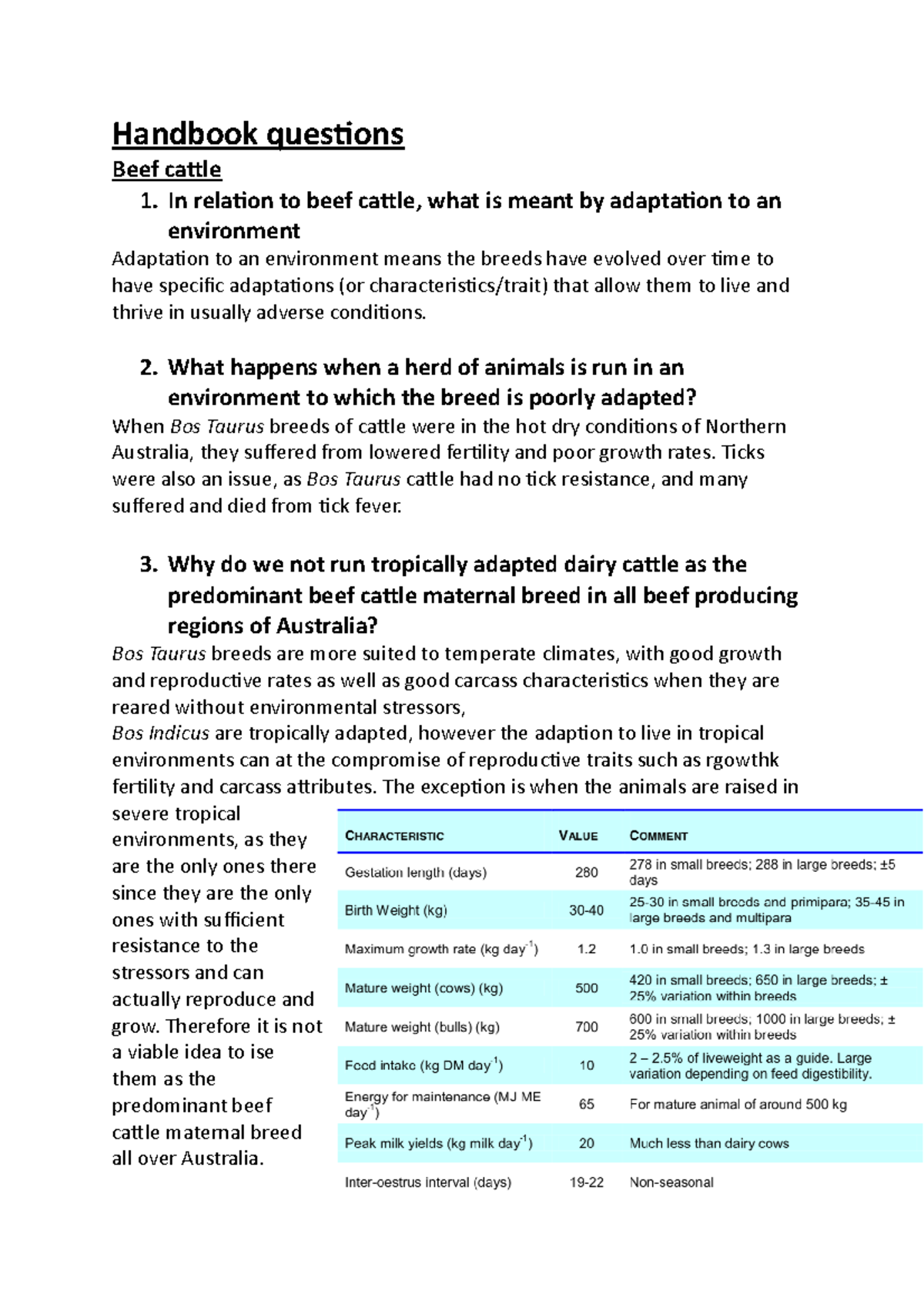 Handbook questions Handbook questions Beef cattle 1. In relation to