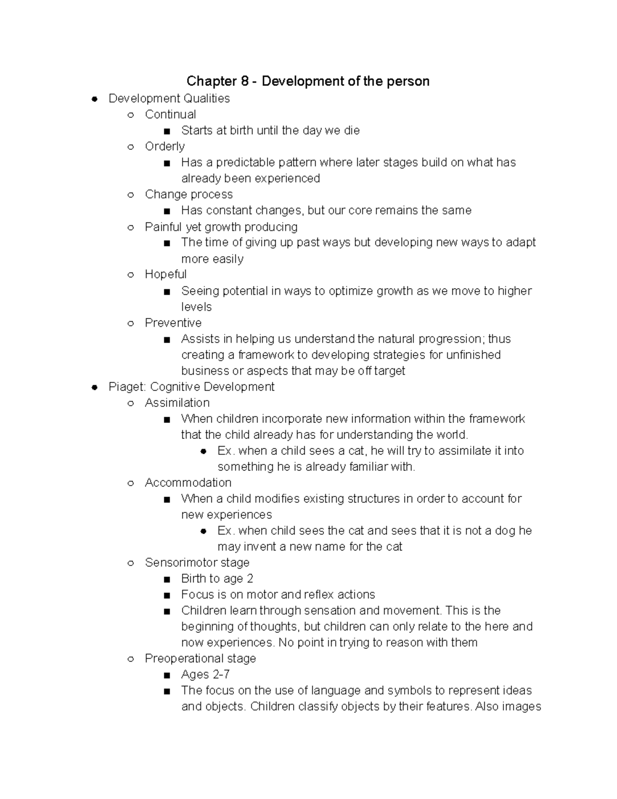 Chapter 8 - Development of the person Lecture Notes - Chapter 8 ...
