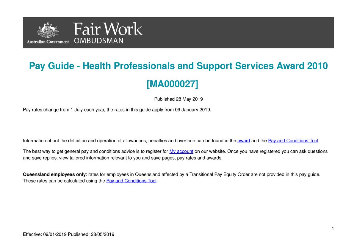 Health professionals and support services award ma000027 pay guide