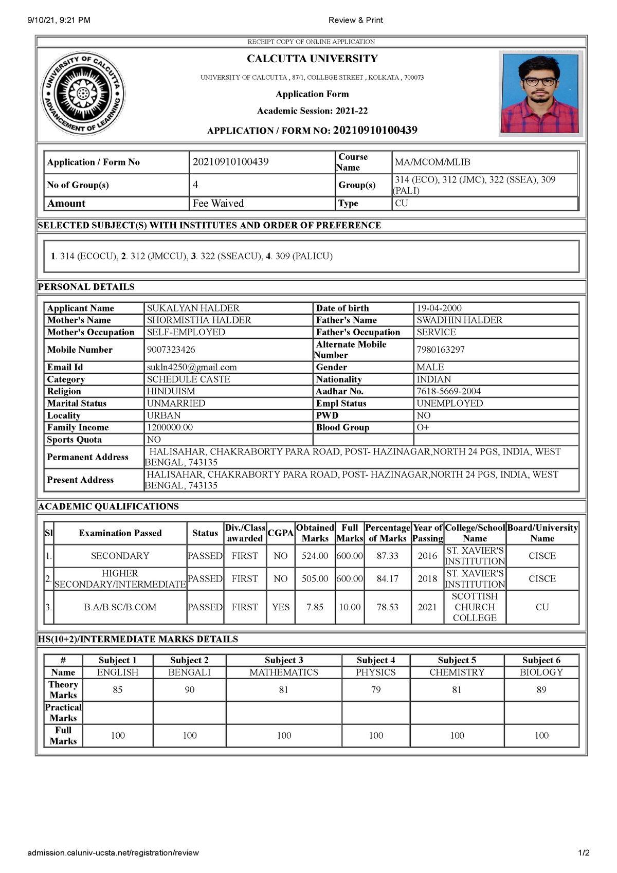 CU 3 - Good Notes - 9/10/21, 9:21 PM Review & Print Admission.caluniv ...