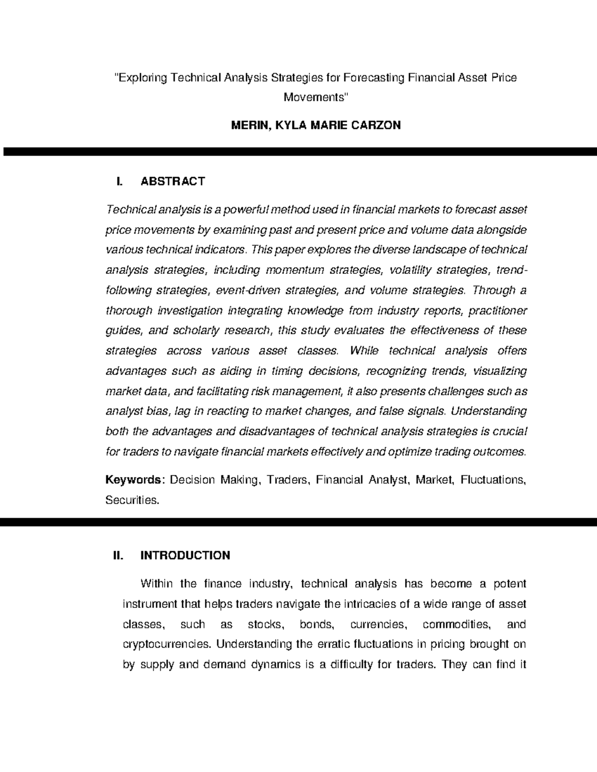 Testing Technical Analysis Strategy. Merin K.M.C. Investment Analysis ...