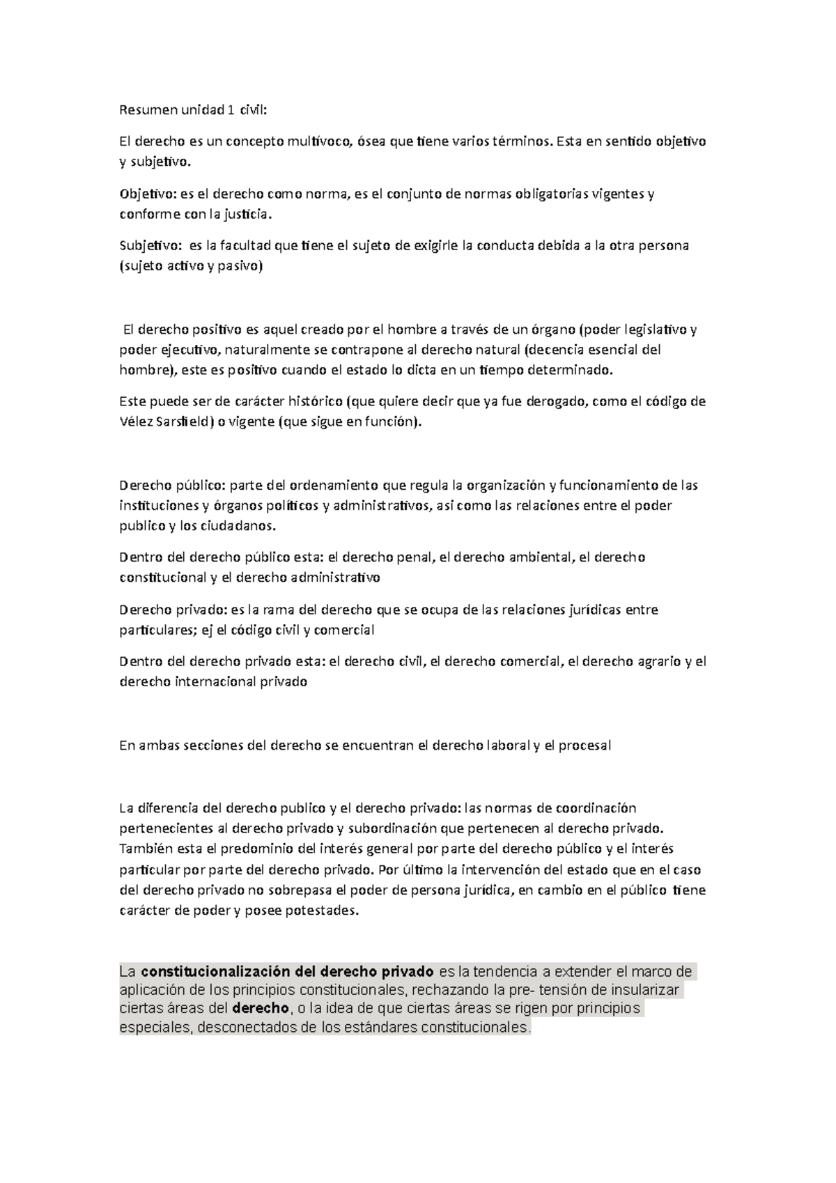 Resumen unidad 1 civil - Resumen unidad 1 civil: El derecho es un ...