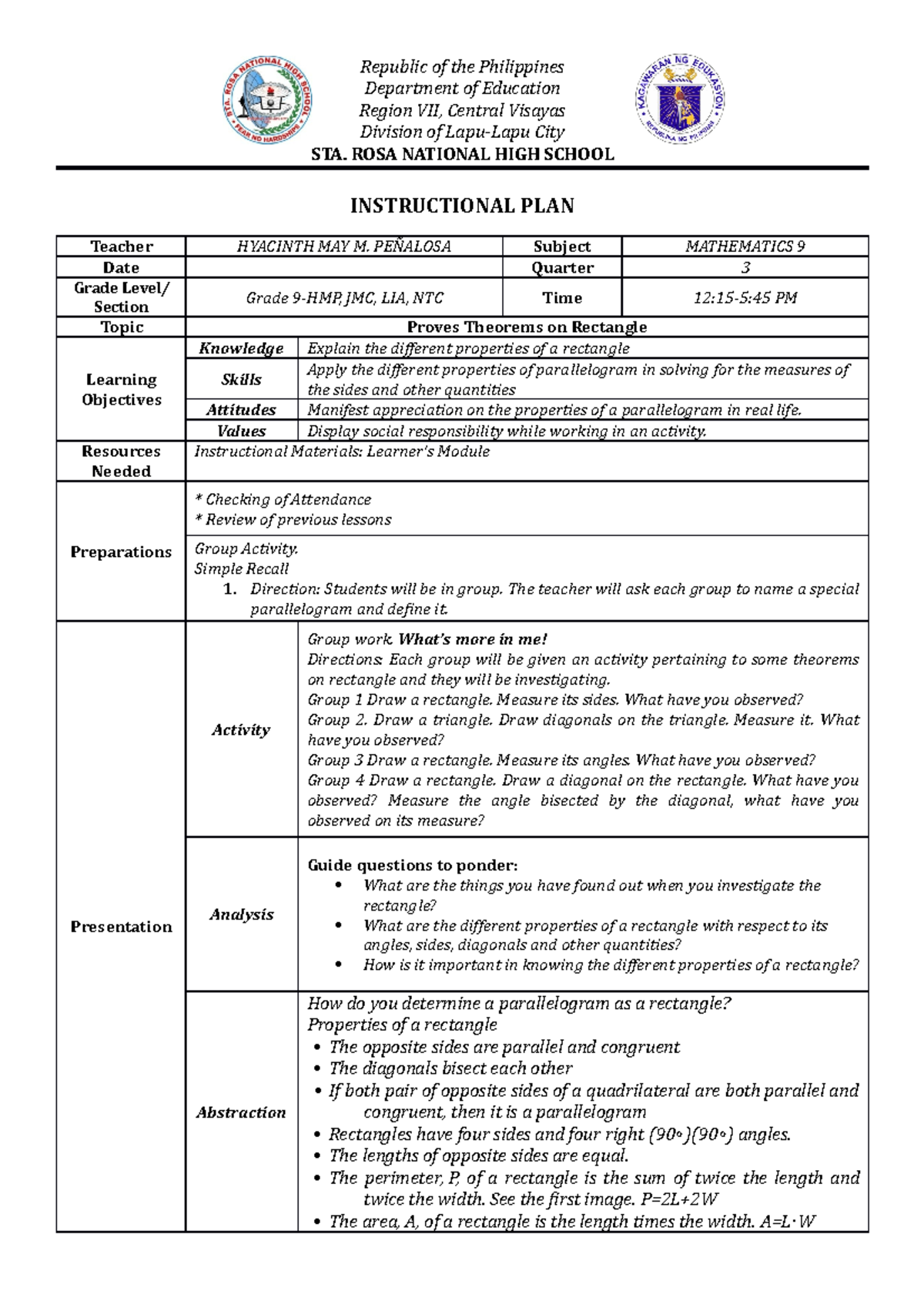 LP-Proves Rectangle - Self-revised material - Republic of the ...