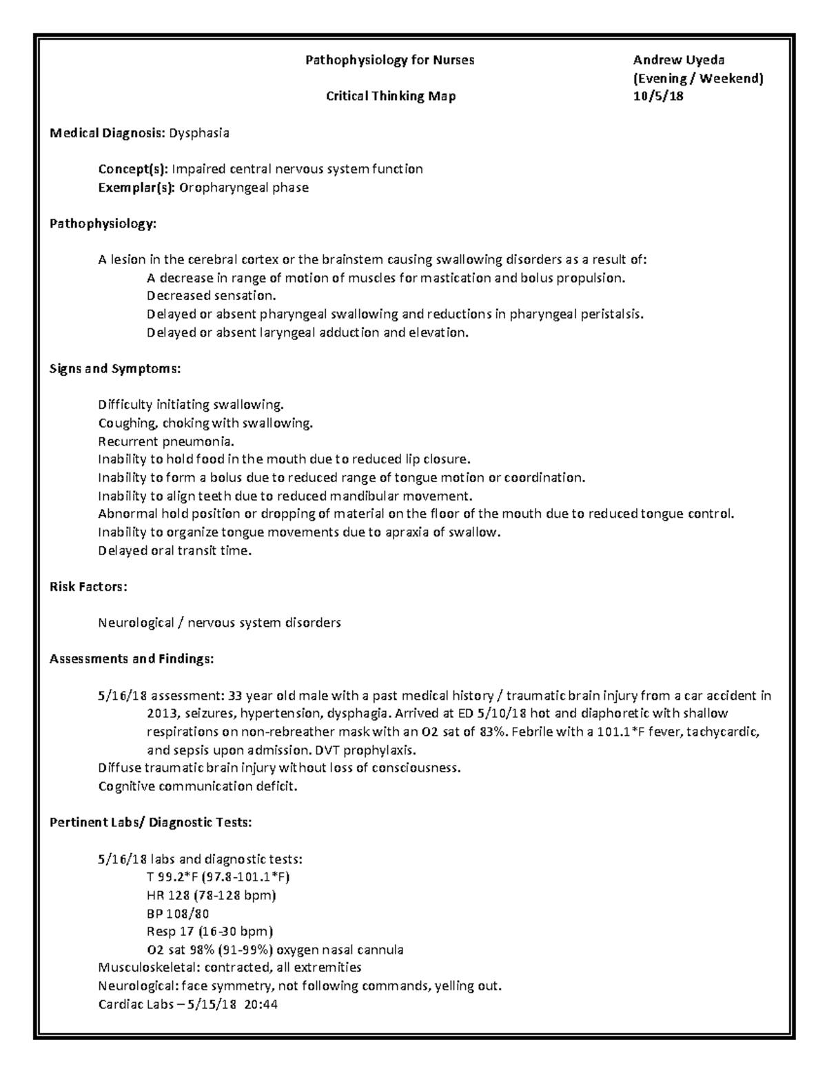 pathophysiology for nurses critical thinking map