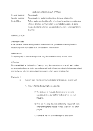 COM165 Persuasive Speech Outline - FACULTY OF BUSINESS AND MANAGEMENT ...