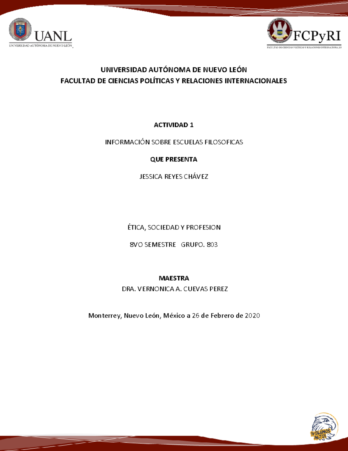 Act1 Actividad 1 Universidad AutÓnoma De Nuevo LeÓn Facultad De Ciencias PolÍticas Y 8630