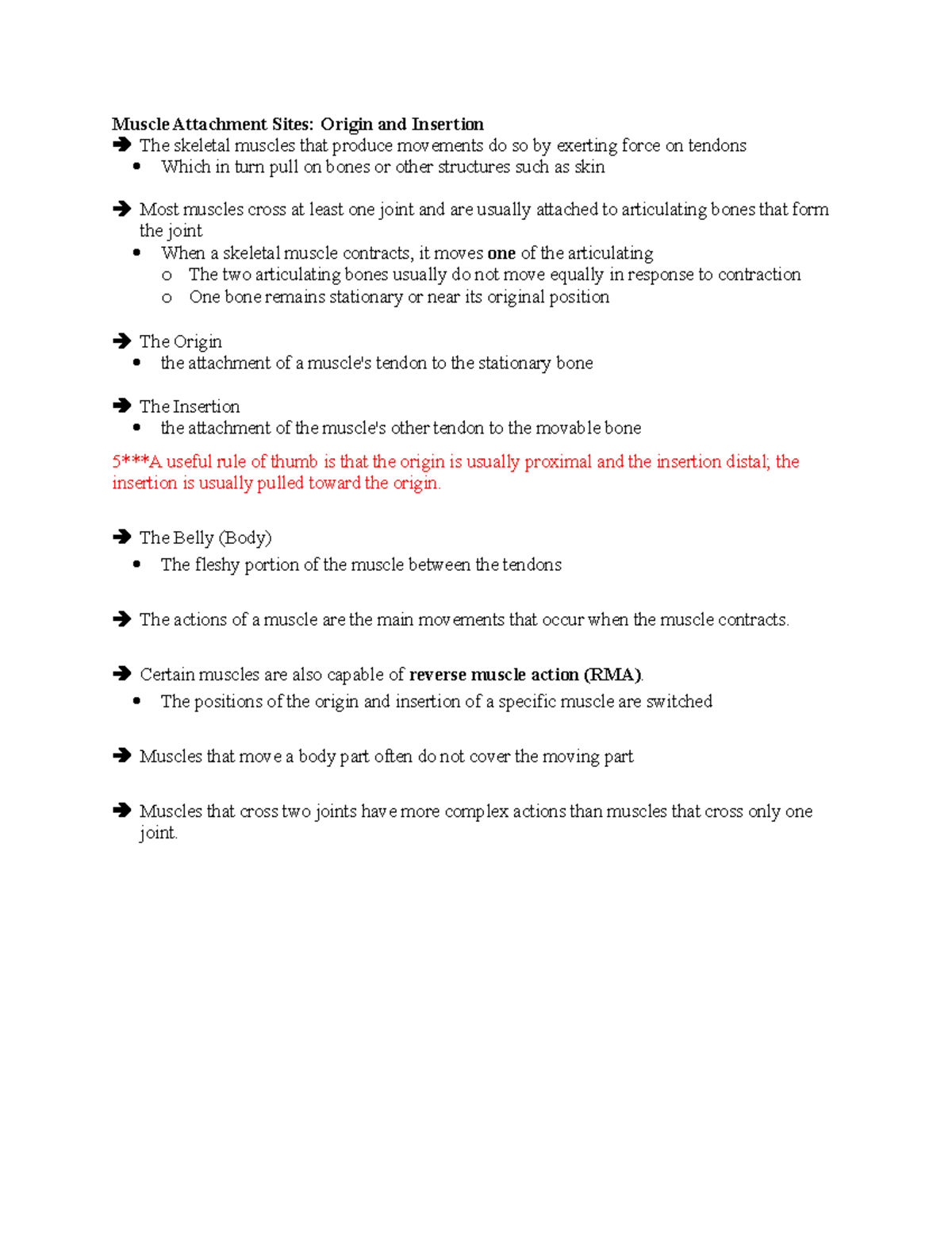 Notes - Muscle Attachment Sites: Origin and Insertion The skeletal ...