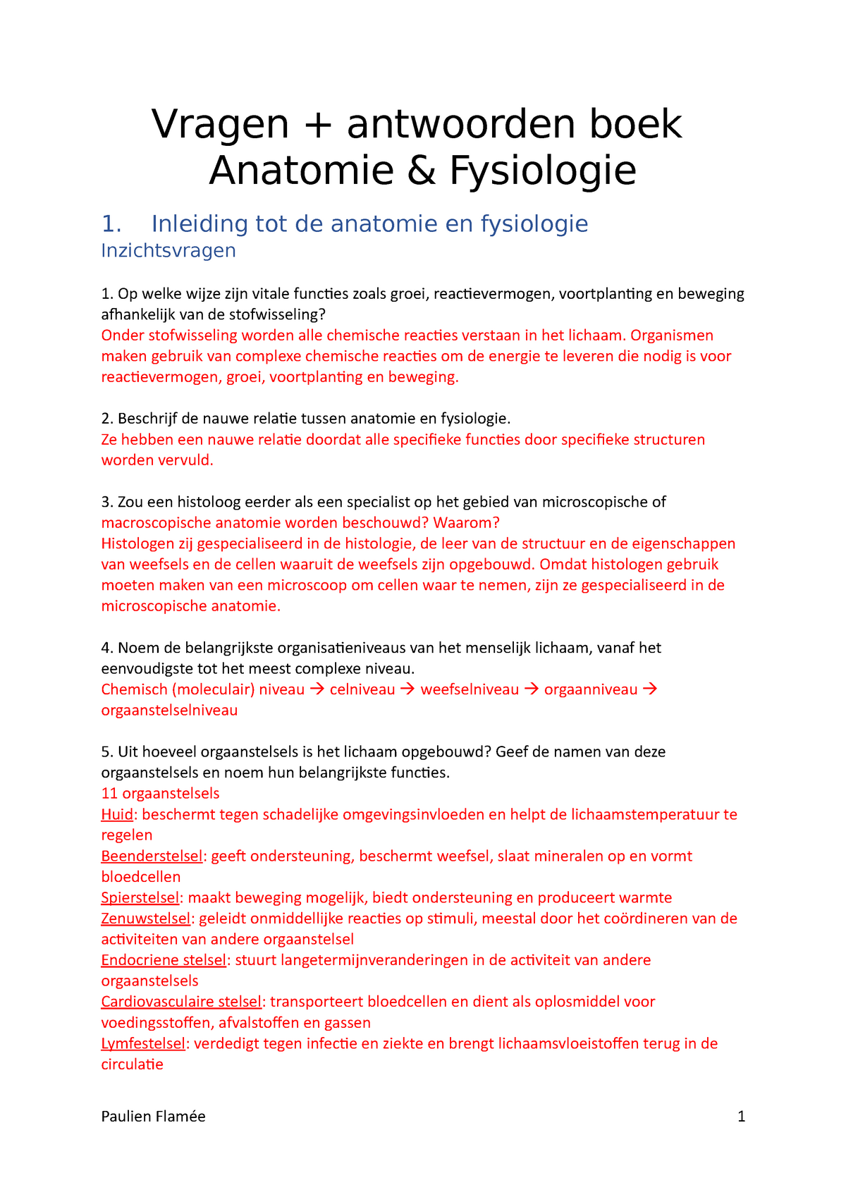 Vragen Boek Fysiologie + Antwoorden - Vragen + Antwoorden Boek Anatomie ...