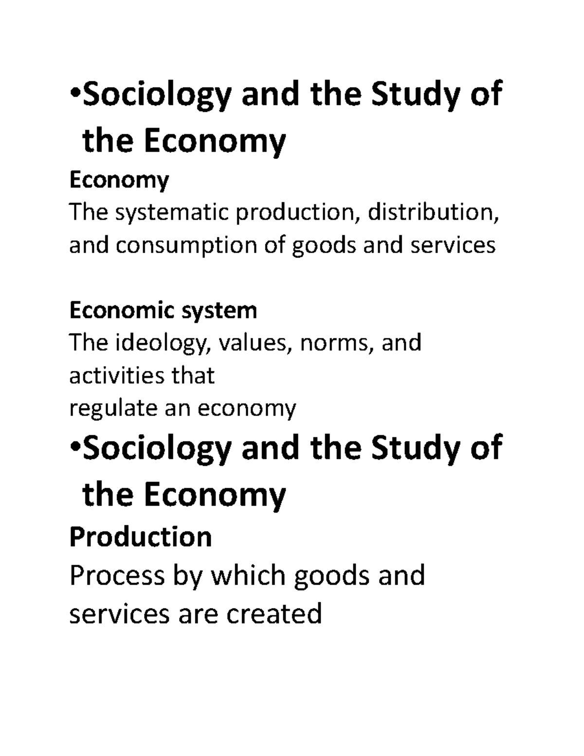 Sociology and the Study of the Economy - • Sociology and the Study of ...