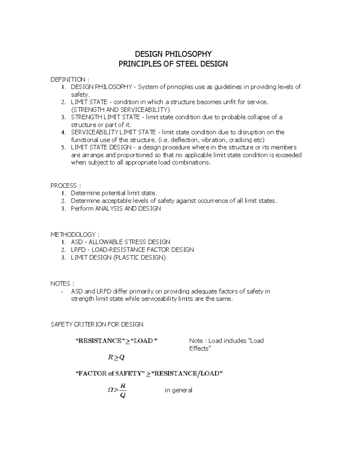 Design Philosophies DESIGN PHILOSOPHY PRINCIPLES OF STEEL DESIGN