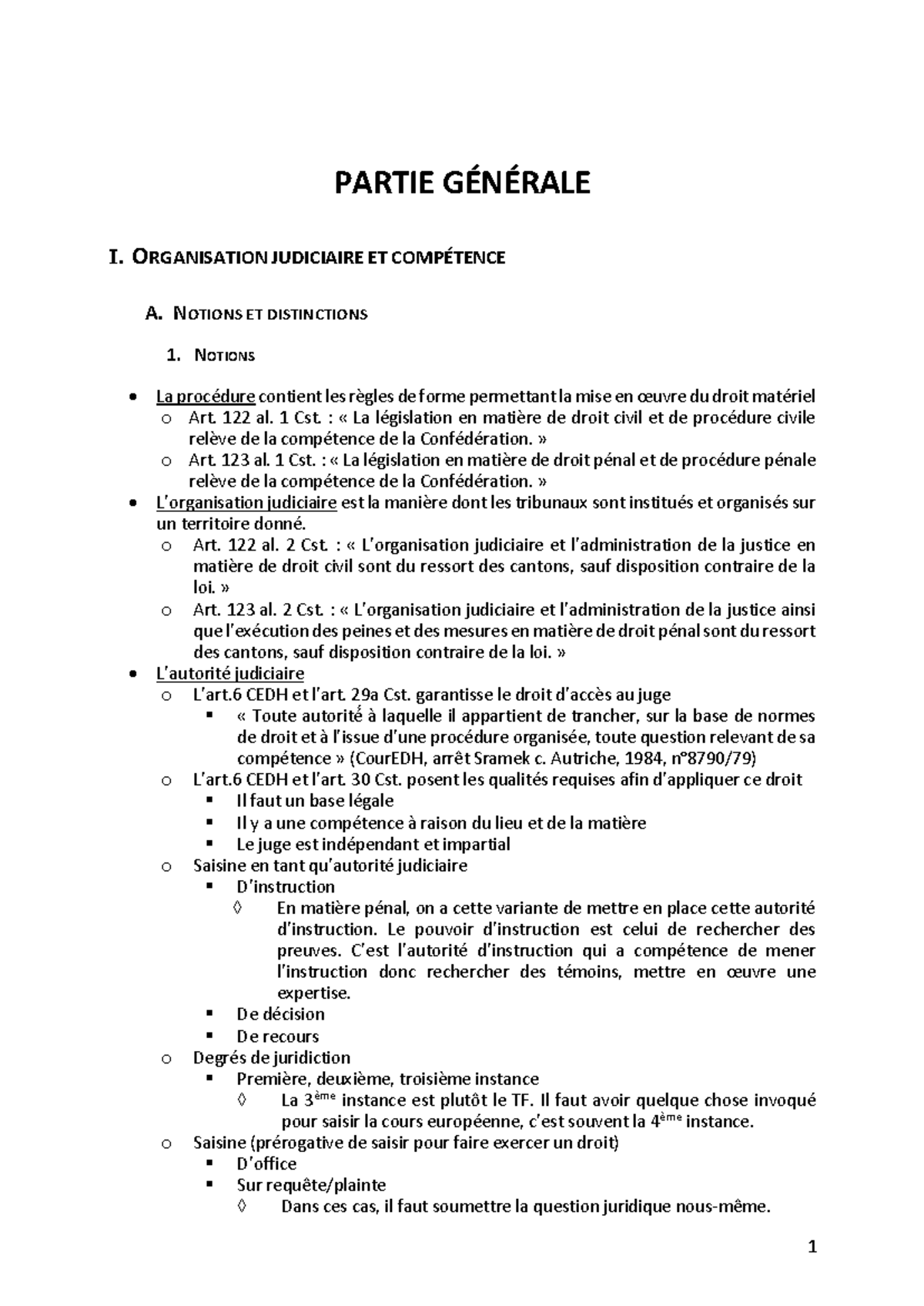 Résumé OJP - Résumé OJP - PARTIE GÉNÉRALE I. ORGANISATION JUDICIAIRE ET ...