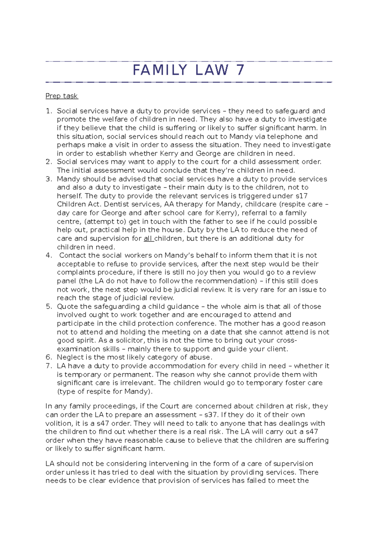 Family Law & Practice 7 FA M I LY L AW 7 Prep task Social
