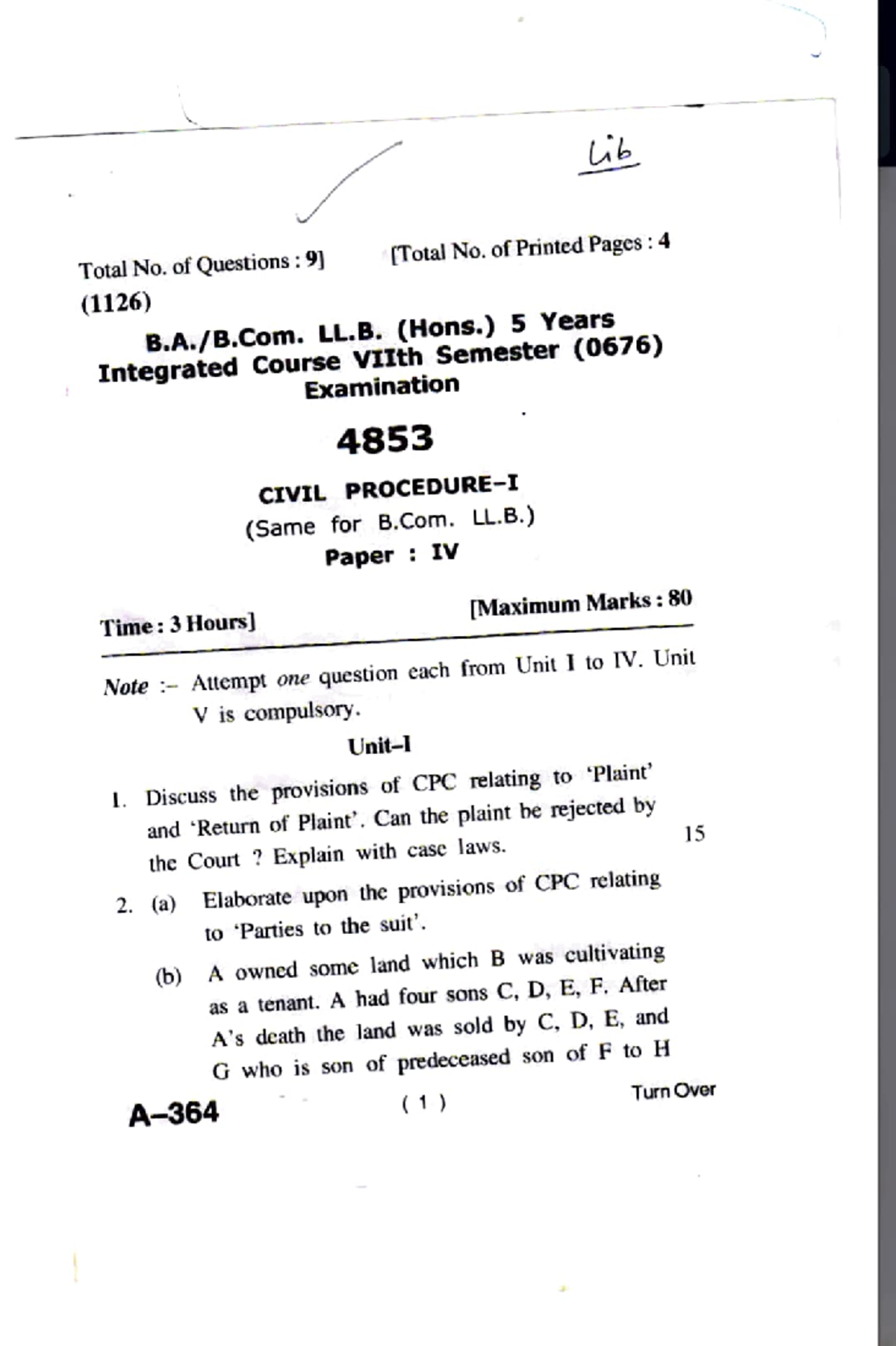 Cpc Previous year - Ques paper - Total No. of Printed Pages: Total No ...