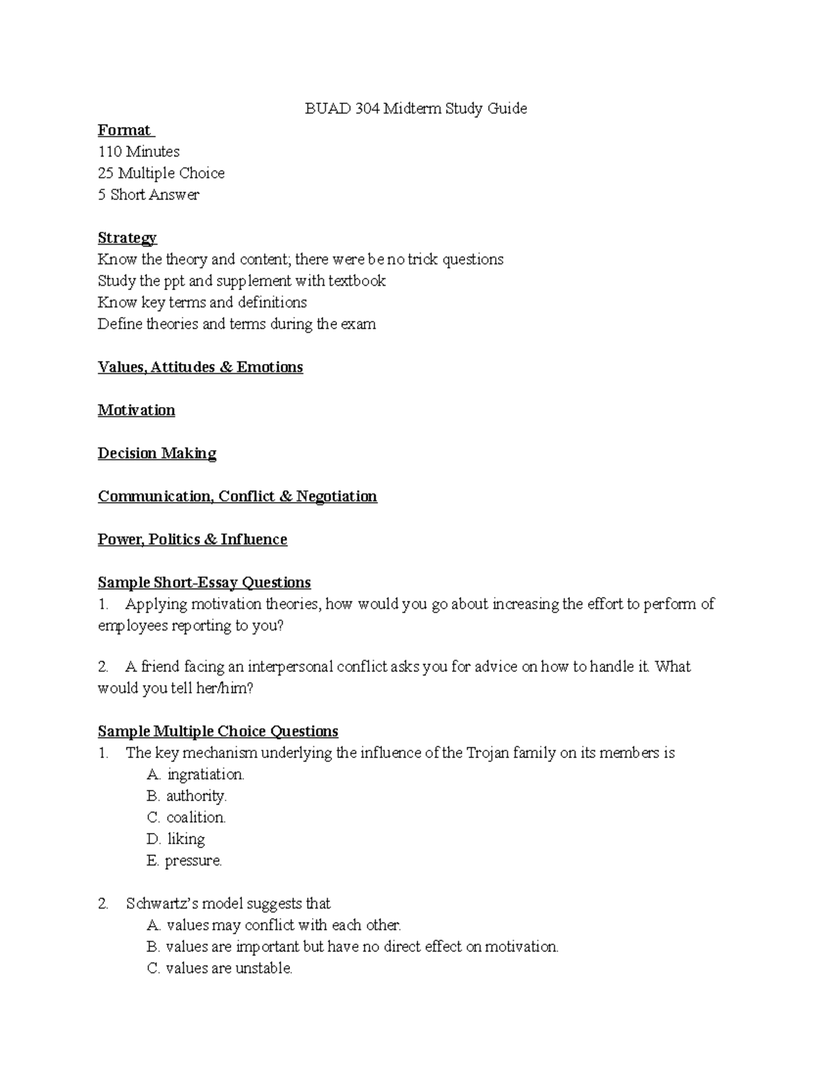BUAD 304 Midterm Study Guide BUAD 304 Midterm Study Guide Format 110