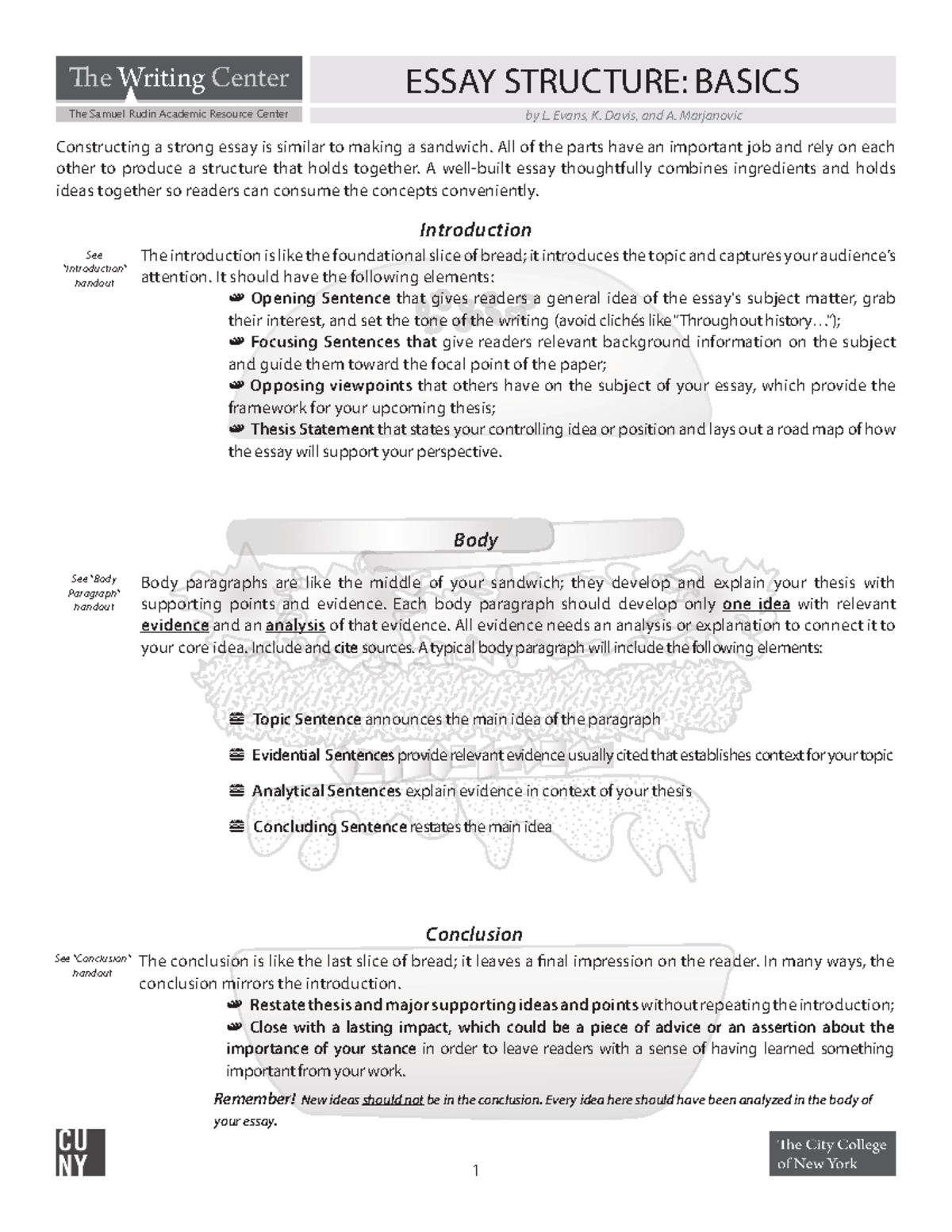 Essay Structure Basic - Freshman Composition - E Writing Center The ...