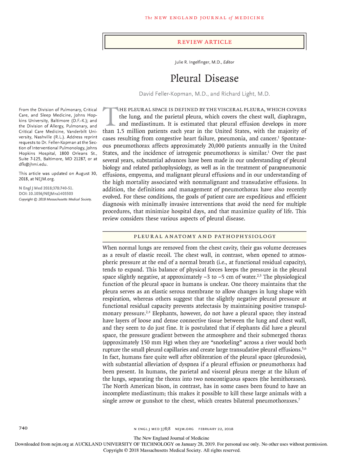 Derrame Pleural Nejm Dr Salas The New England Journal Of Medicine 740 Engl Med Studocu