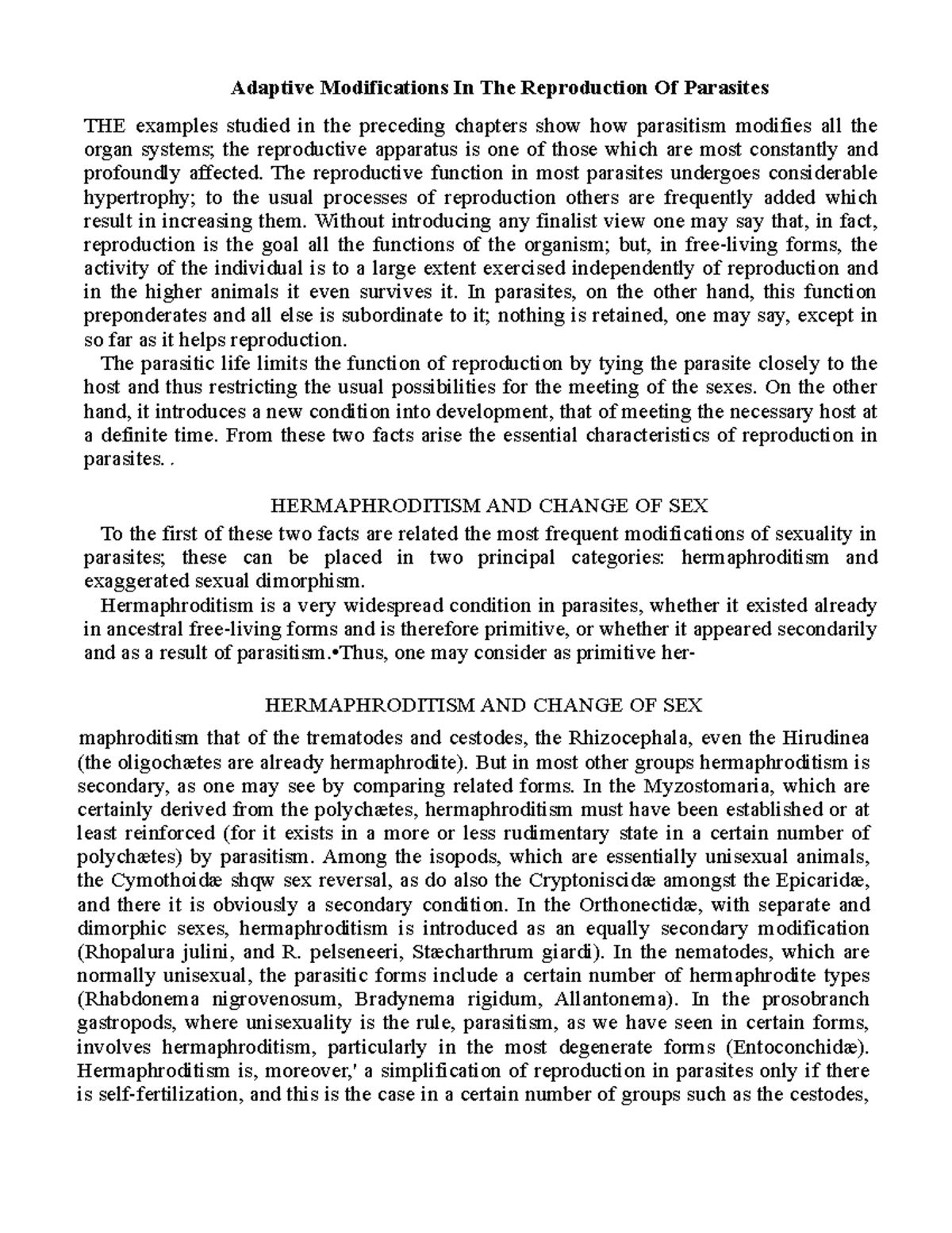 Adaptive Modifications In The Reproduction Of Parasites - The ...