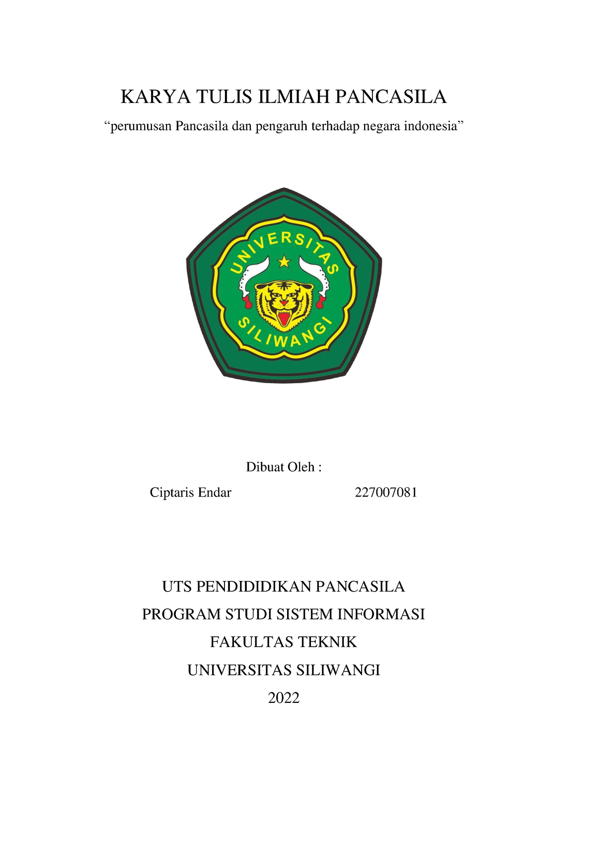 227007081 Ciptaris Endar Sistem Informasi B UTS Pancasila - KARYA TULIS ...