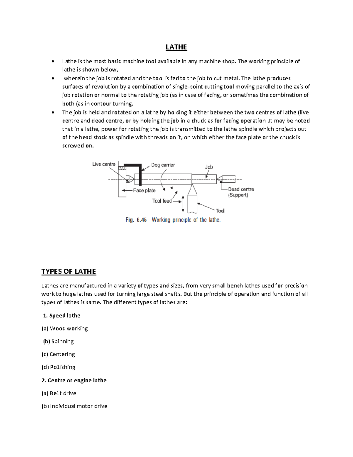 Lathe WORK - notes - LATHE Lathe is the most basic machine tool ...