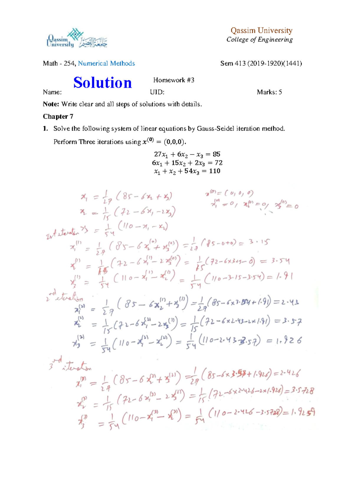 Homework 3 Math254 413 sol - Qassim University College of Engineering ...