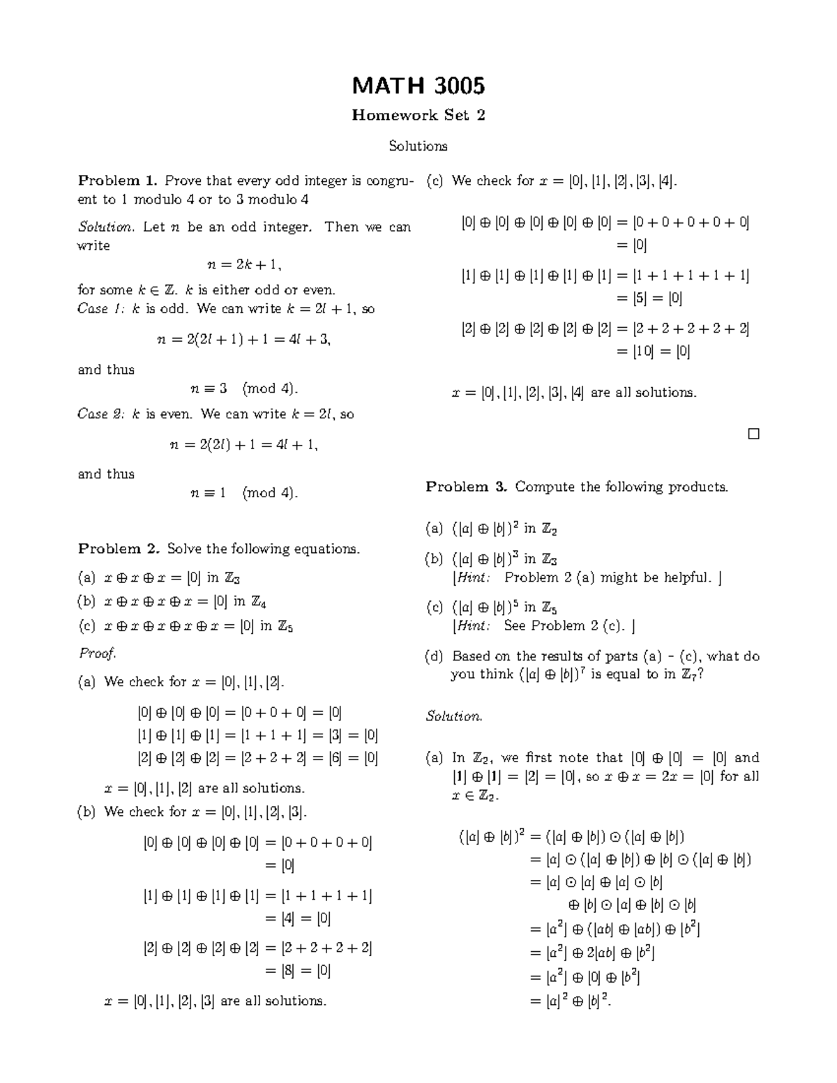 Hw02Sols - Homework Solutions - MATH 3005 Homework Set 2 Solutions ...