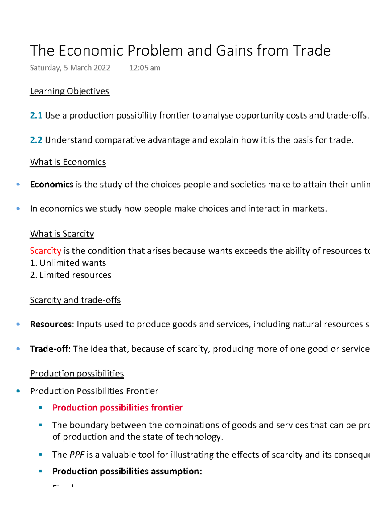 The Economic Problem and Gains from Trade - Learning Objectives 2 Use a ...