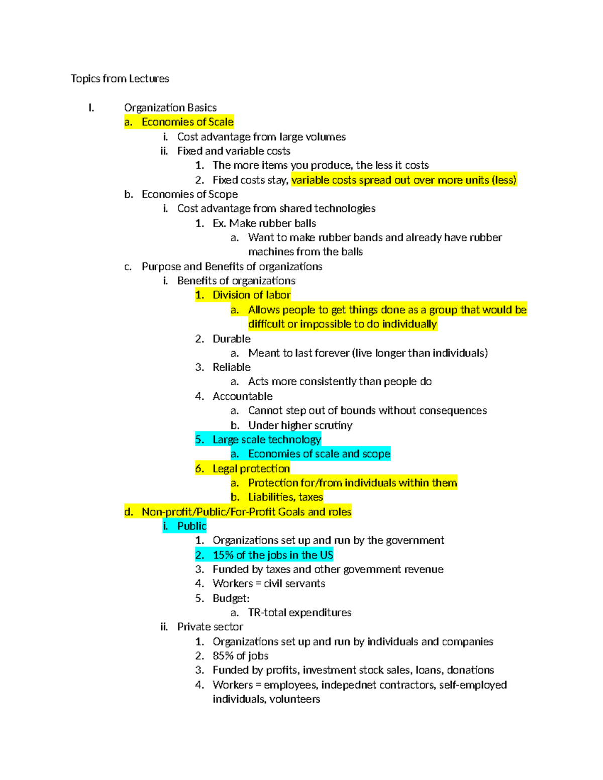 Comm exam 1 study guide - Topics from Lectures I. Organization Basics a ...