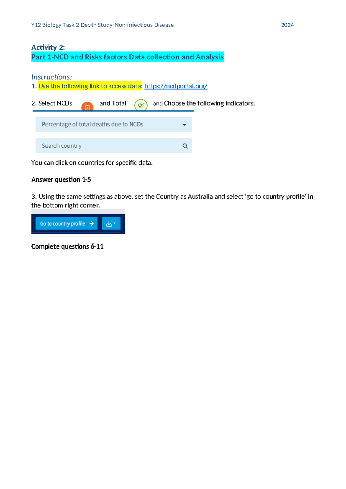 Activity 2-Datacollection and analysis - Activity 2: Part 1-NCD and ...