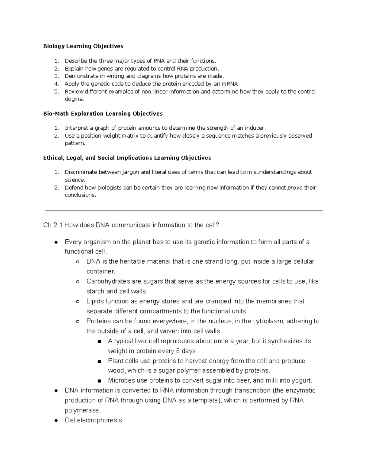 Chapter 2 Notes Biology Learning Objectives Studocu