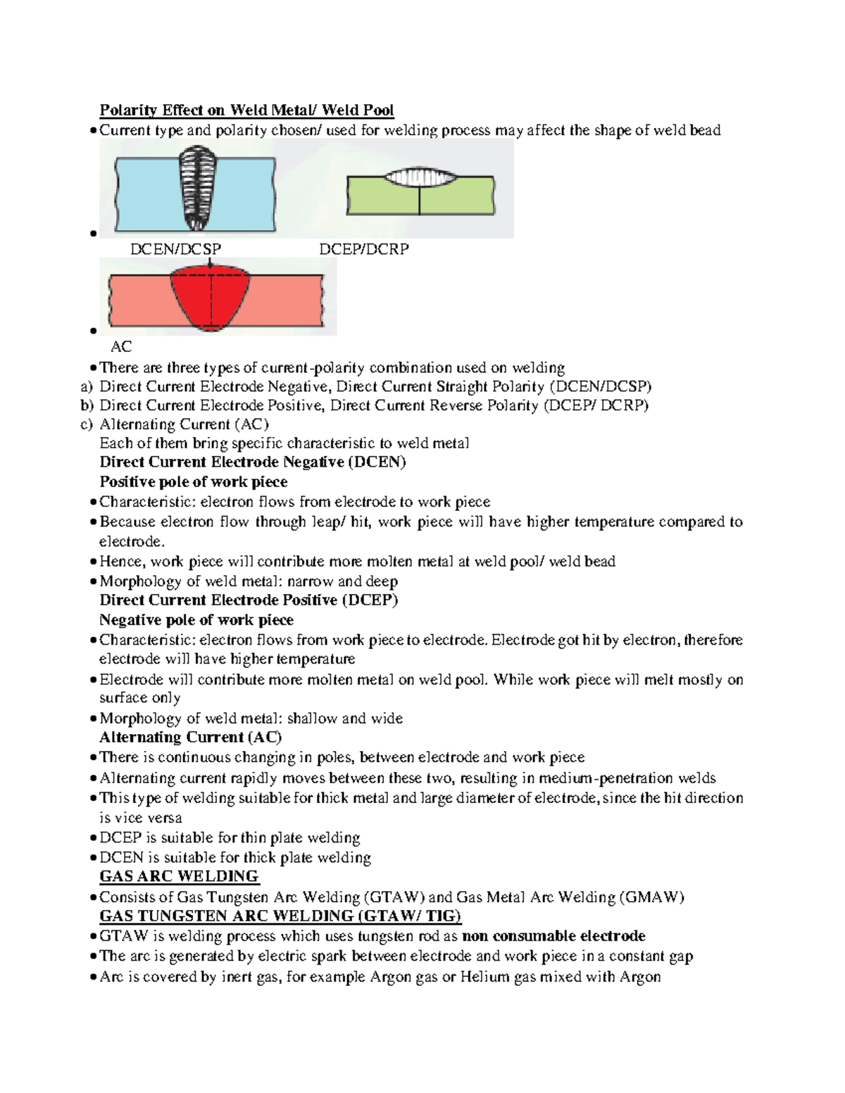 TYPE OF Welding (part 2) Polarity Effect on Weld Metal/ Weld Pool