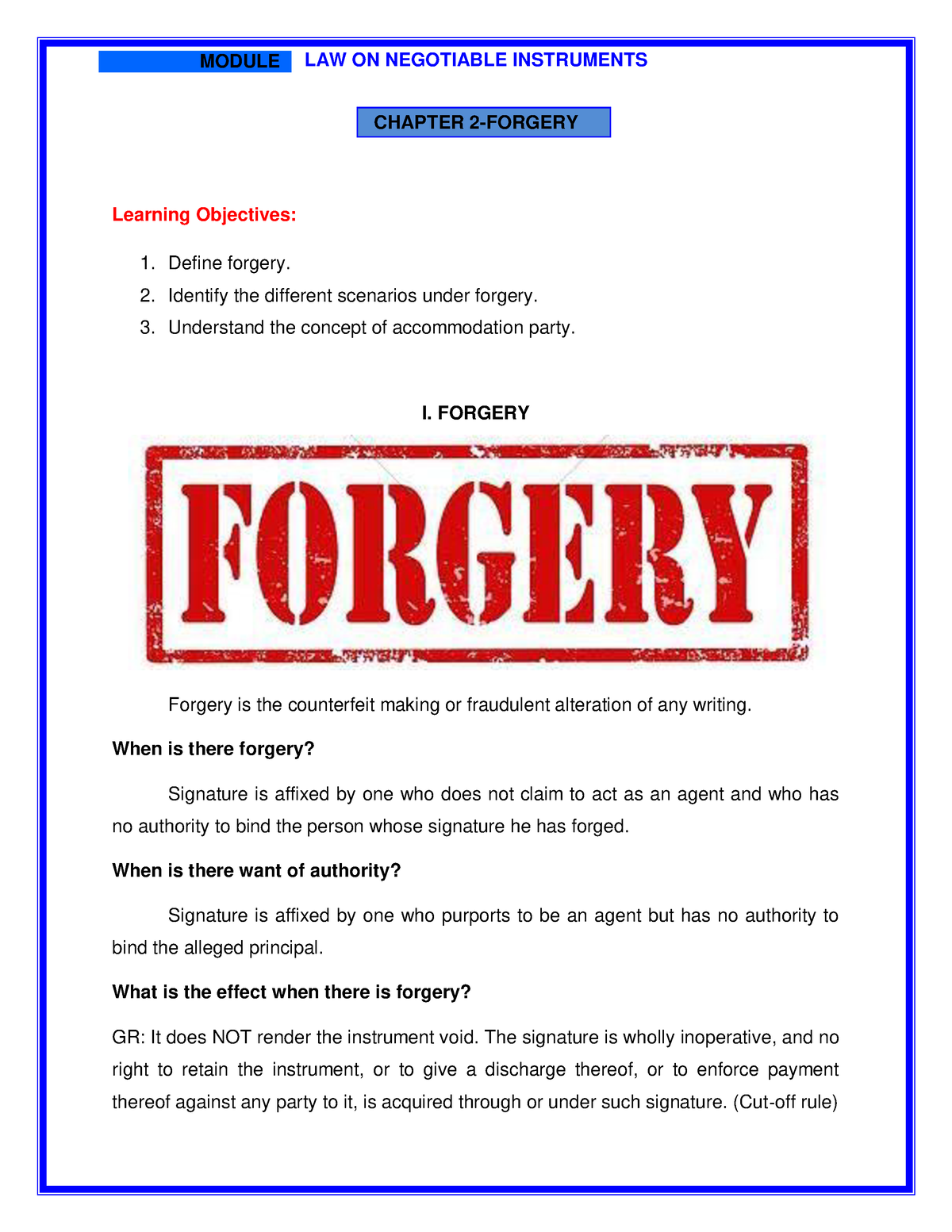 Chapter2 Summary discussion related to Negotiable