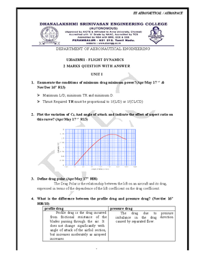 Flight dynamics (Part-B) - DEPARTMENT OF AERONAUTICAL ENGINEERING ...