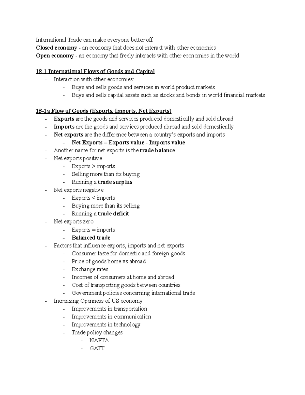 Chapter 18 Macroeconomics Textbook Notes - International Trade can make ...