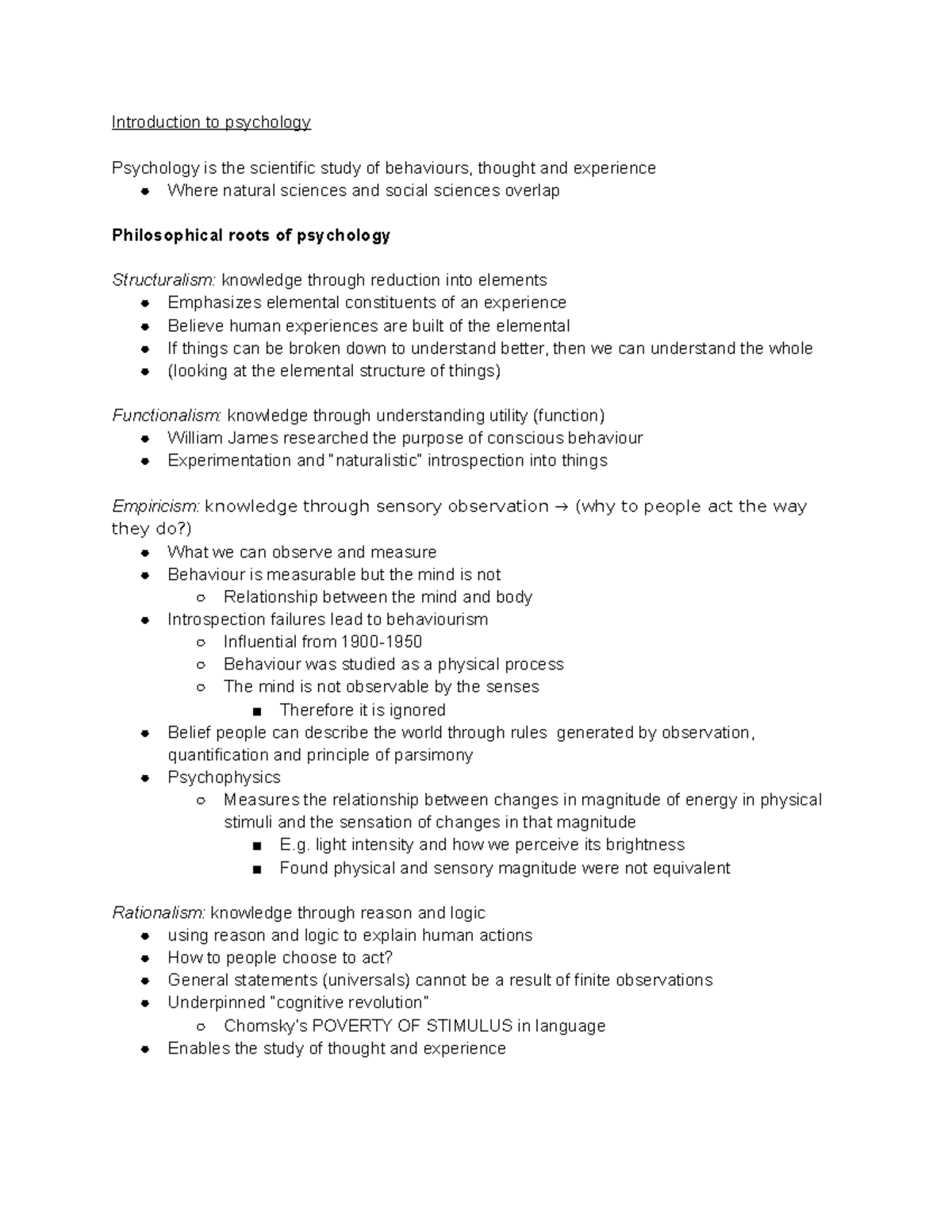 Week 1 Intro To Psychology - Introduction To Psychology Psychology Is ...