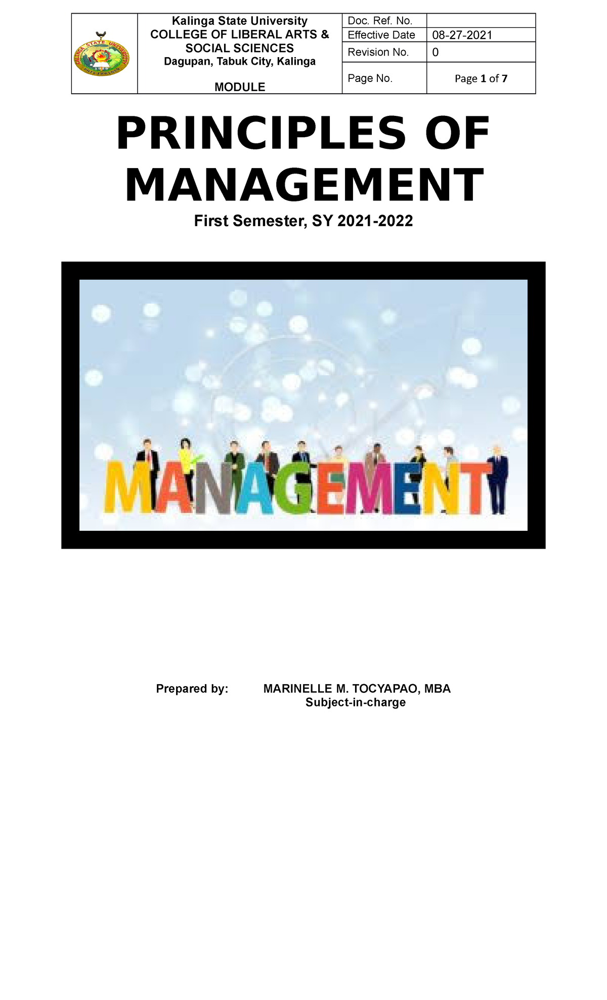 Prin. Of Management-chapter 1 - PRINCIPLES OF MANAGEMENT First Semester ...