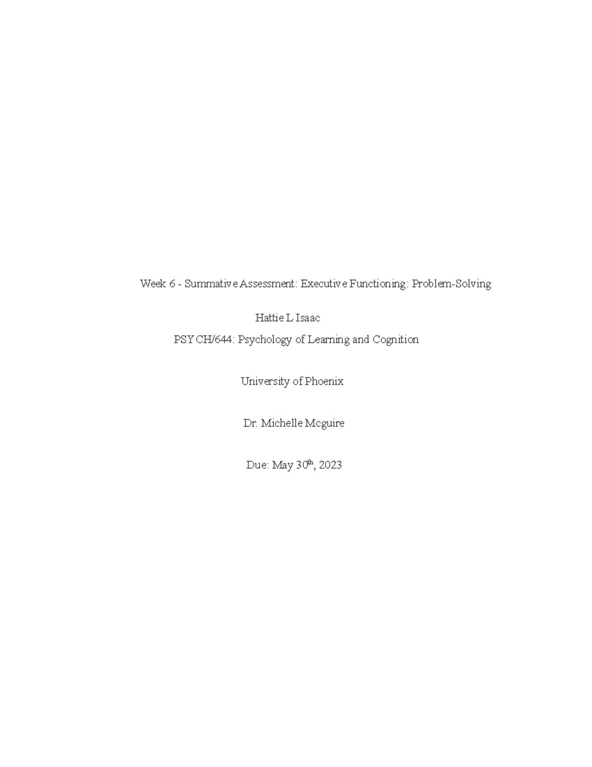 Document 6 - assignments - Week 6 - Summative Assessment: Executive ...
