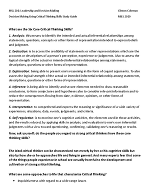 Army problem solving process homework - MSL 2010 Leadership and ...