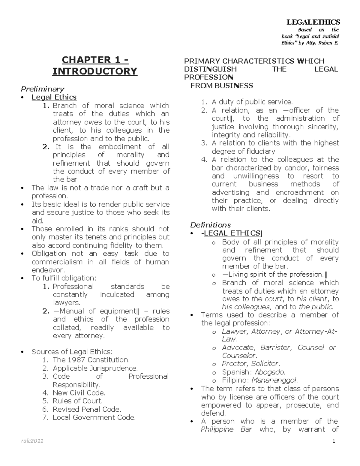 legal ethics reviewer by agpalo LEGALETHICS Based on the book “Legal