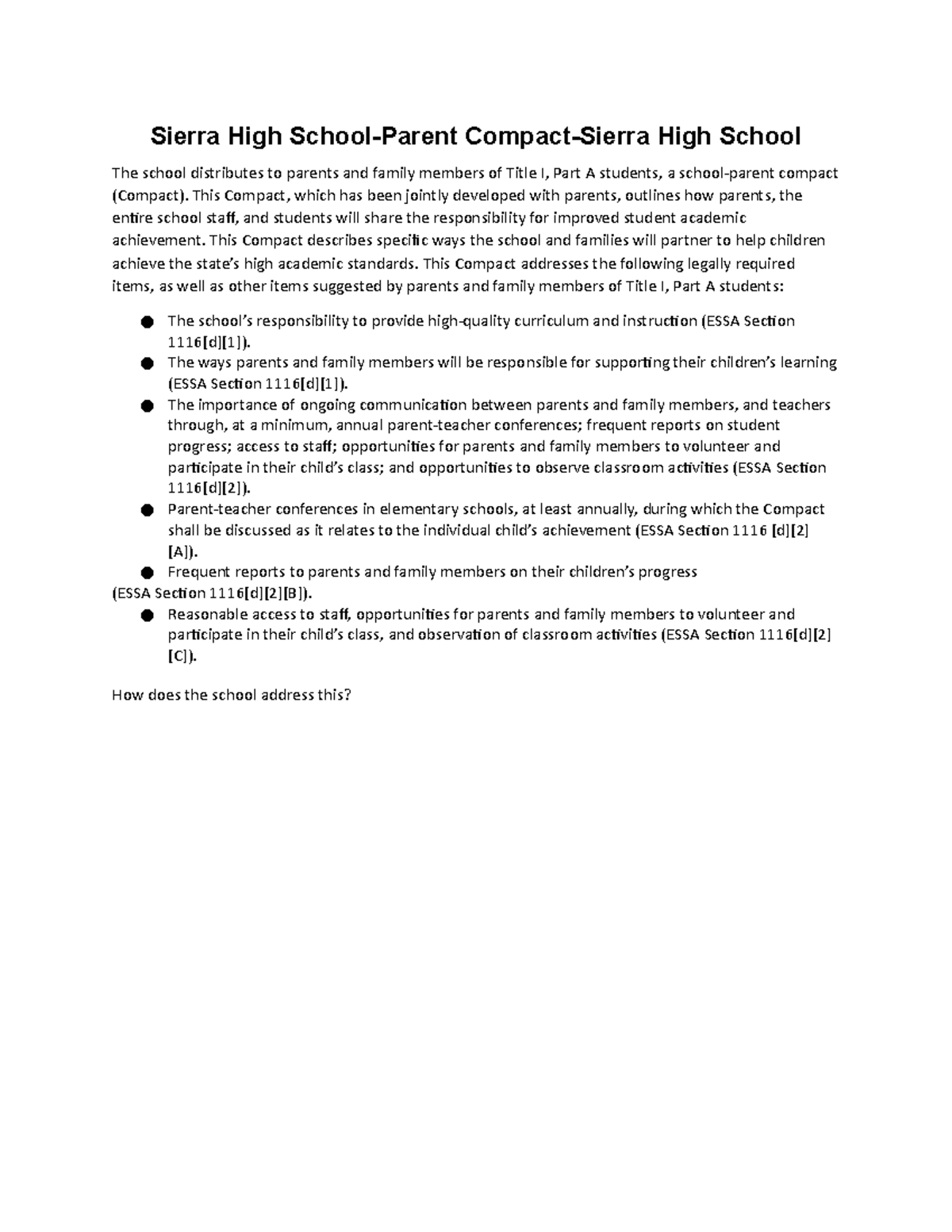 Sierra High School Compact and Parent Involvement Studocu