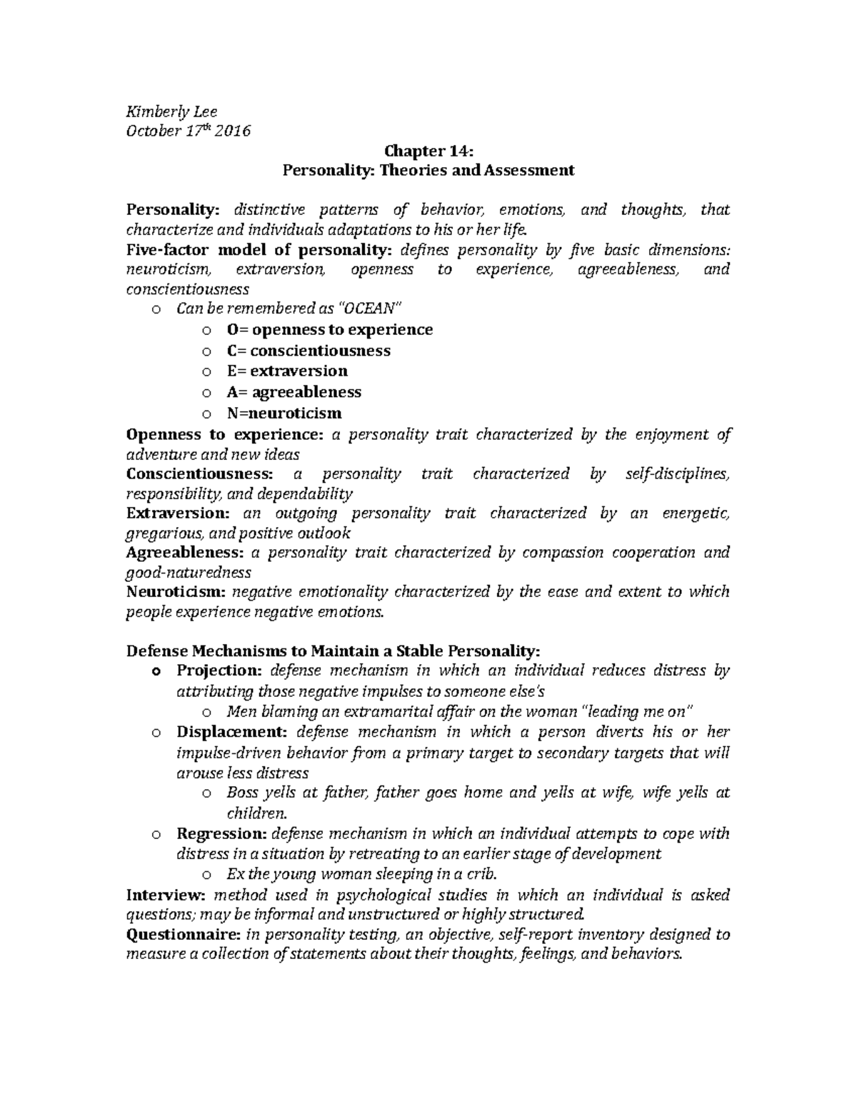 Chapter 14 - Lecture notes 1 - Kimberly Lee October 17th 2016 Chapter ...