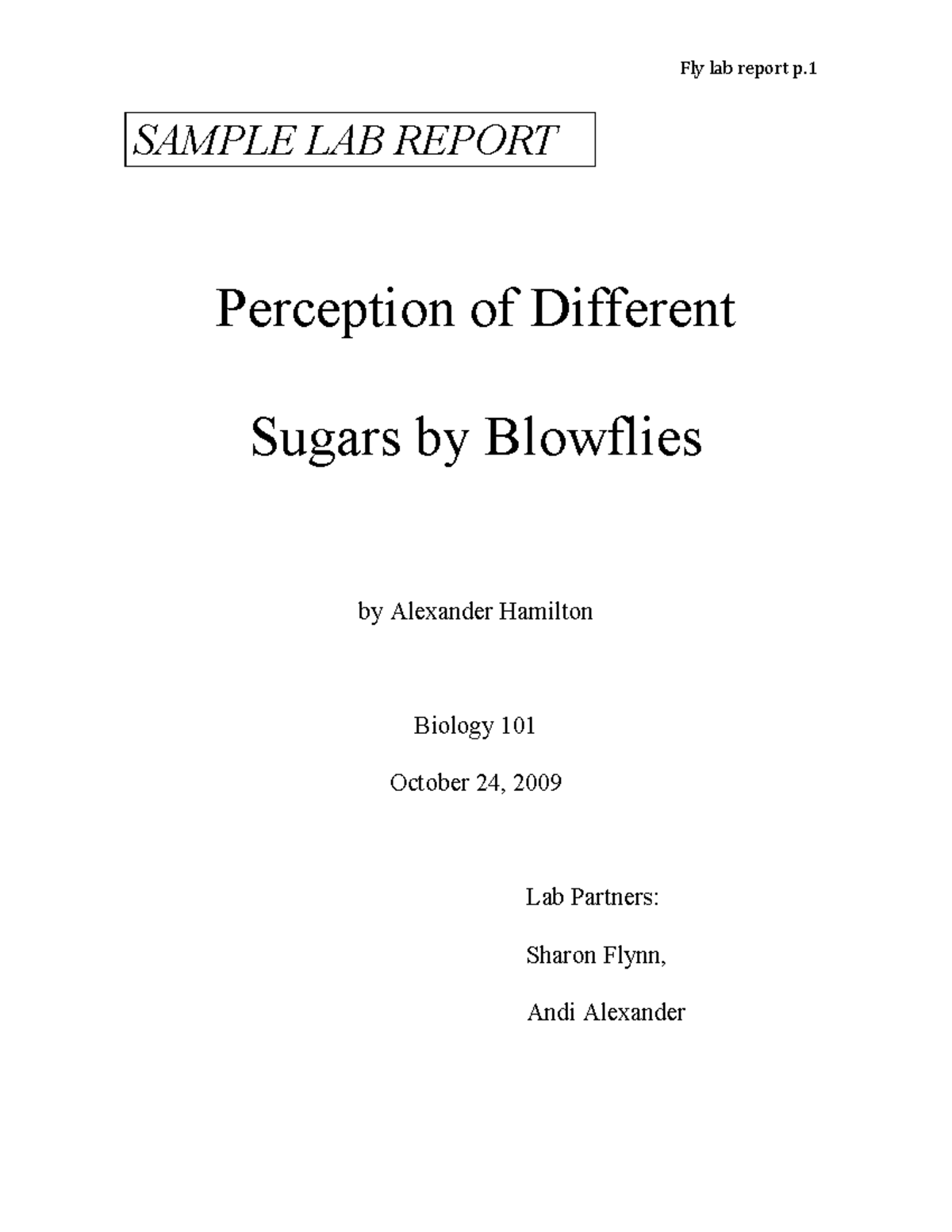 Sample Bio Lab Report - SAMPLE LAB REPORT Perception of Different ...